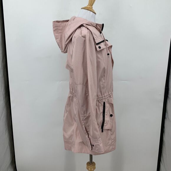 BCBGeneration Double Zip Jacket Women M Pink Snap Button Bungee Tie Waist Hoodie - Picture 5 of 16